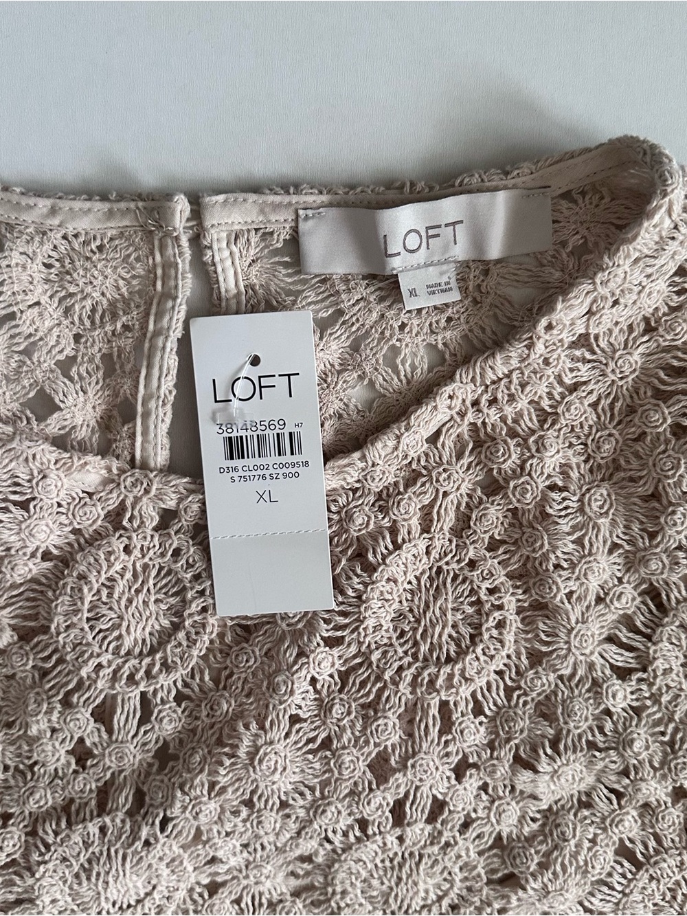 Loft Cream Crochet Shift Dress Long Sleeve Size XL - Picture 3 of 6